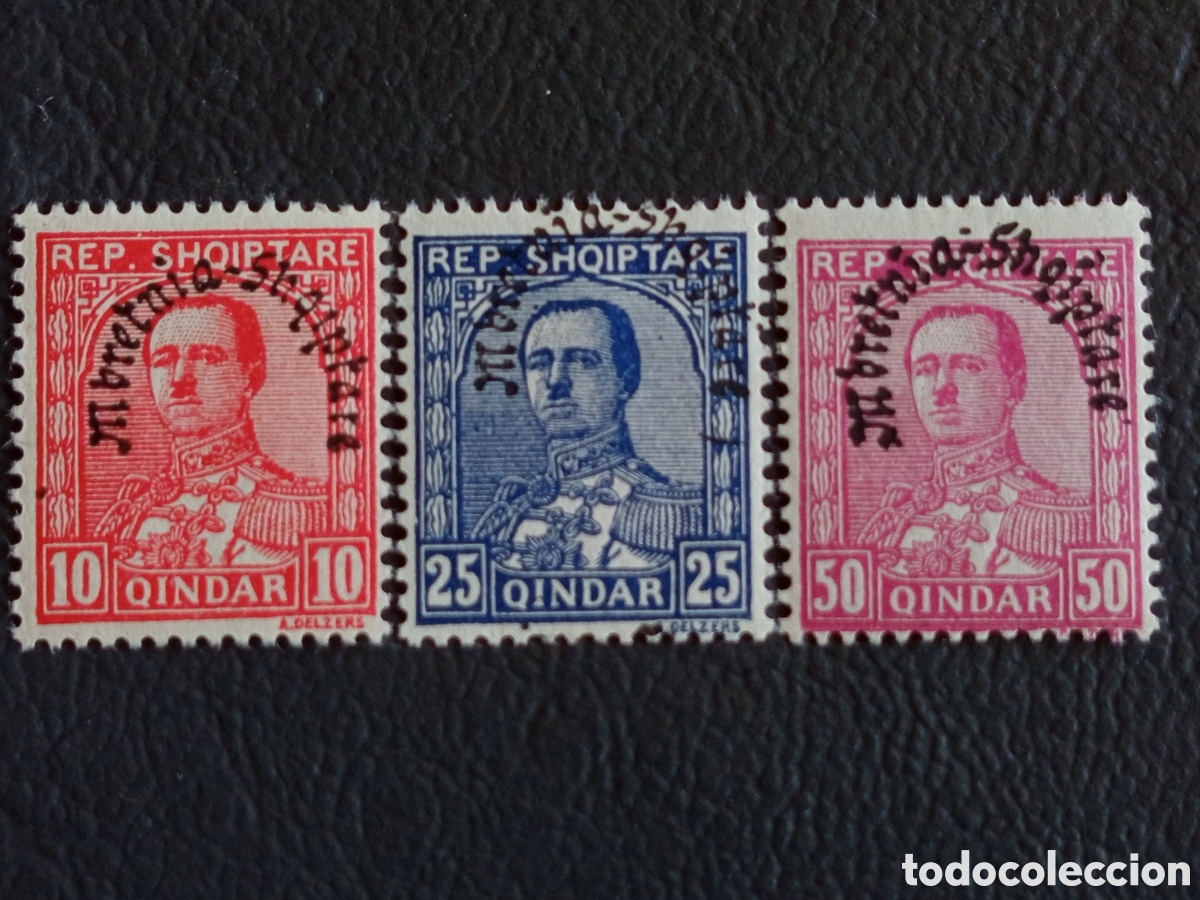 Sellos: Lote 3 Sellos Albania 1928 Proclamaci&oacute;n del Reino Sobrecarga MNH.