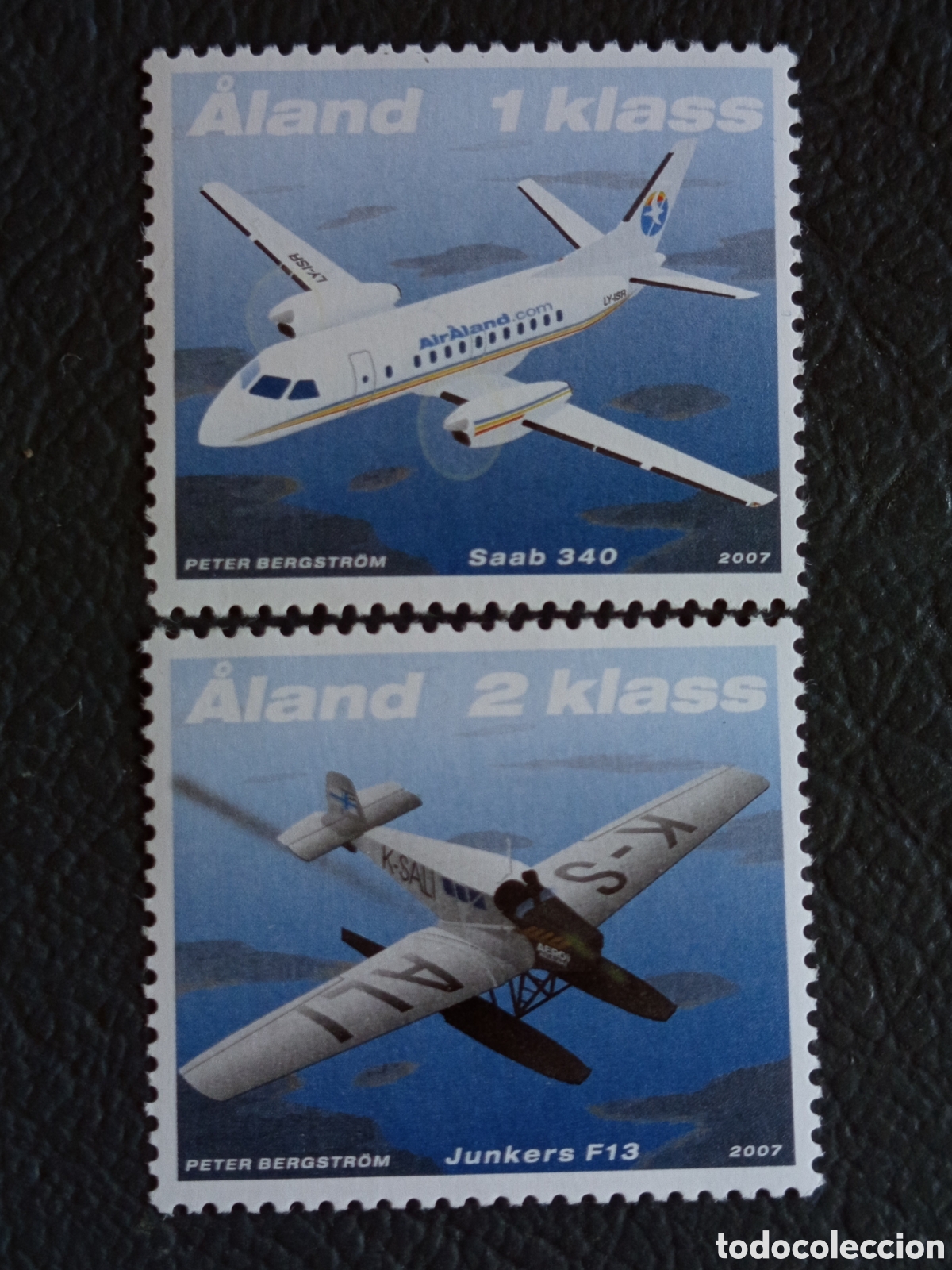 Sellos: Lote 2 Sellos Aland 2007 Aviaci&oacute;n Saab 340 y Junkers F13 MNH.