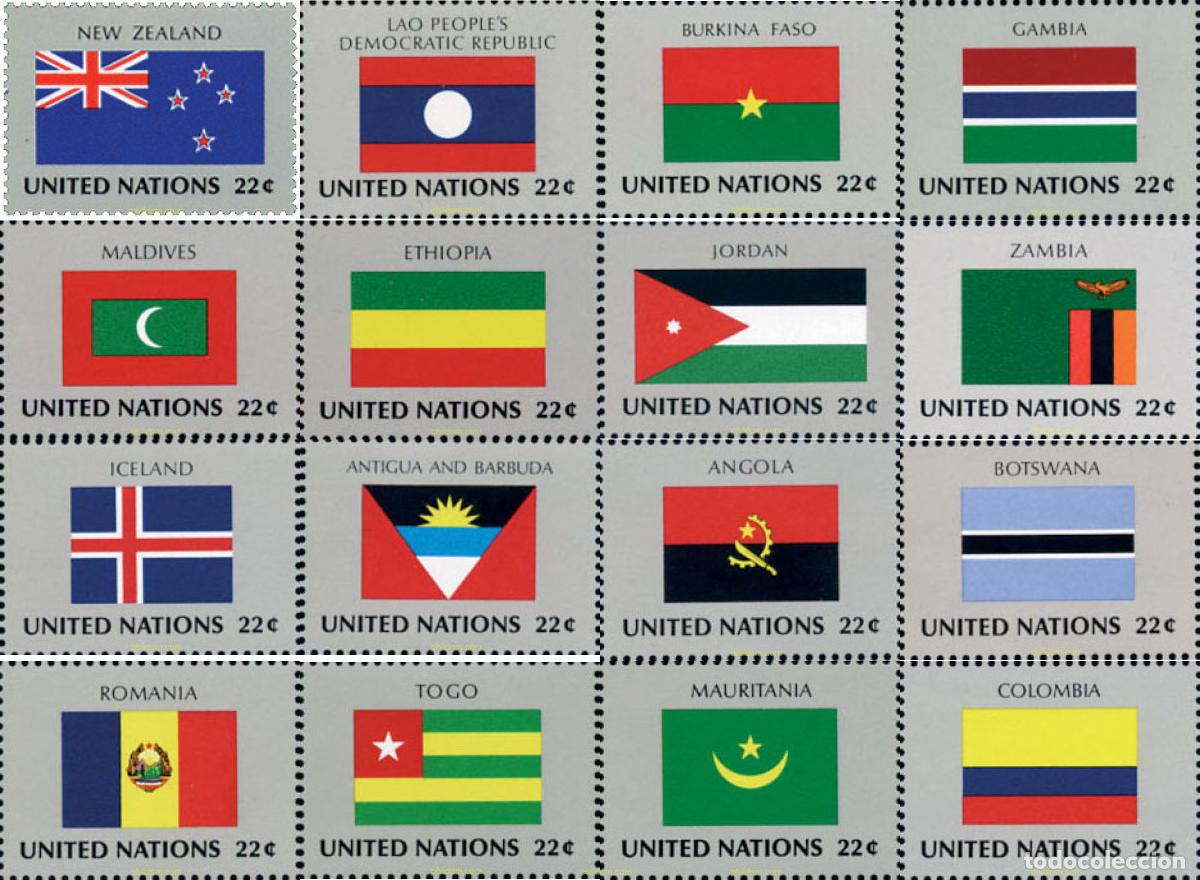 Sellos: 56446 MNH NACIONES UNIDAS. Nueva York 1986 BANDERAS DE LOS ESTADOS MIEMBRO DE LAS NACIONES UNIDAS