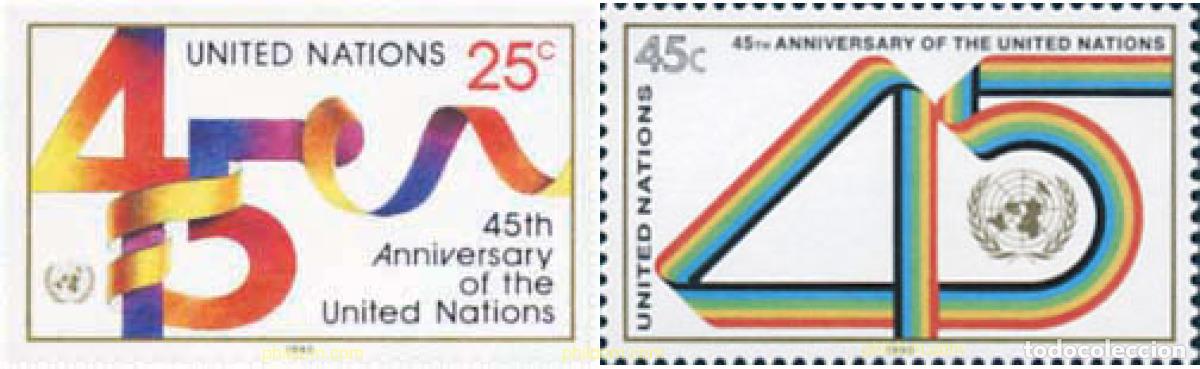 Sellos: 141301 MNH NACIONES UNIDAS. Nueva York 1990 45 ANIVERSARIO DE LAS NACIONES UNIDAS