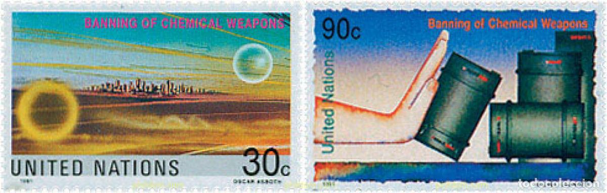 Sellos: 56443 MNH NACIONES UNIDAS. Nueva York 1991 PROHIBICION PARA LA UTILIZACION DE ARMAS QUIMICAS