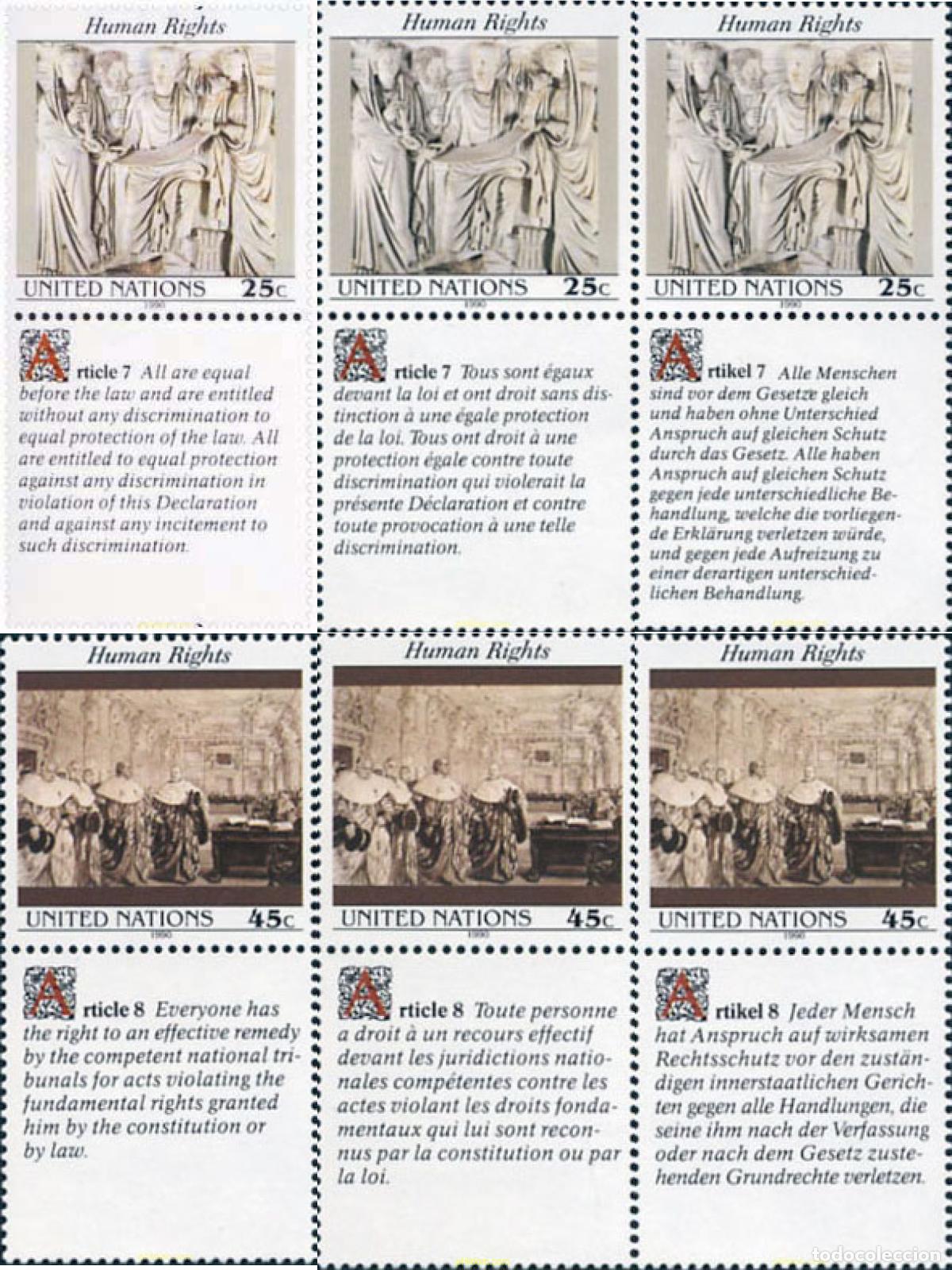 Sellos: 141304 MNH NACIONES UNIDAS. Nueva York 1990 DECLARACION UNIVERSAL DE LOS DERECHOS HUMANOS