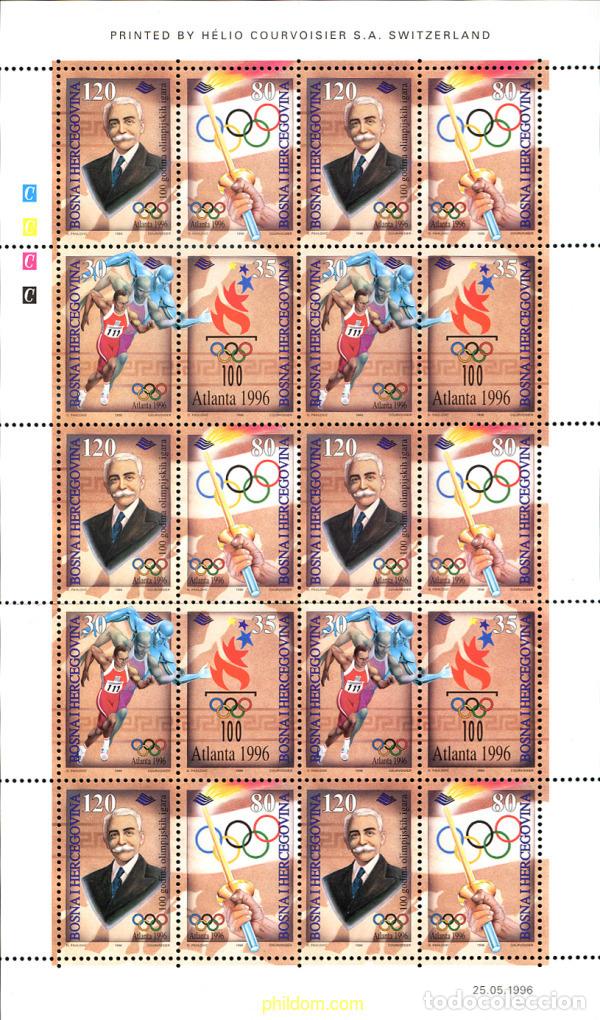 Sellos: 297979 MNH BOSNIA-HERZEGOVINA 1996 26 JUEGOS OLIMPICOS VERANO ATLANTA 1996 - CENTENARIO DE LOS JUEG