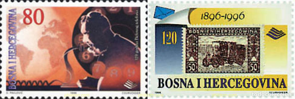 Sellos: 45998 MNH BOSNIA-HERZEGOVINA 1996 120 ANIVERSARIO DEL TELEFONO Y CENTENARIO DEL CORREO