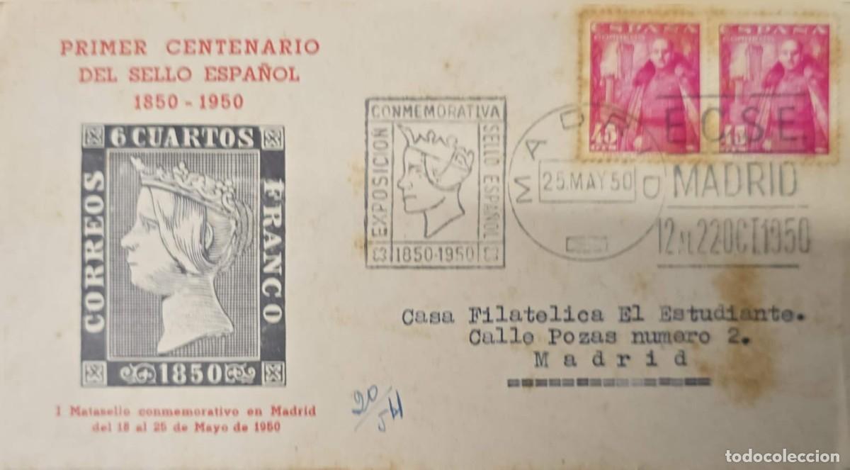 Sellos: O) 1950 SPAIN, COMMEMORATIVE EXHIBITION SPANISH STAMP, GENERAL FRANCO, QUEEN ISABELLA II, CIRCULATED