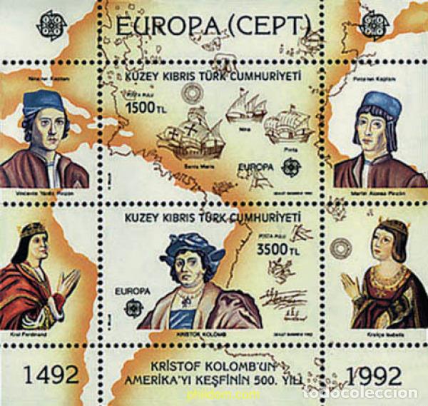 Sellos: 62812 MNH CHIPRE. Administraci&oacute;n turca 1992 EUROPA CEPT. 500 ANIVERSARIO DEL DESCUBRIMIENTO DE AME