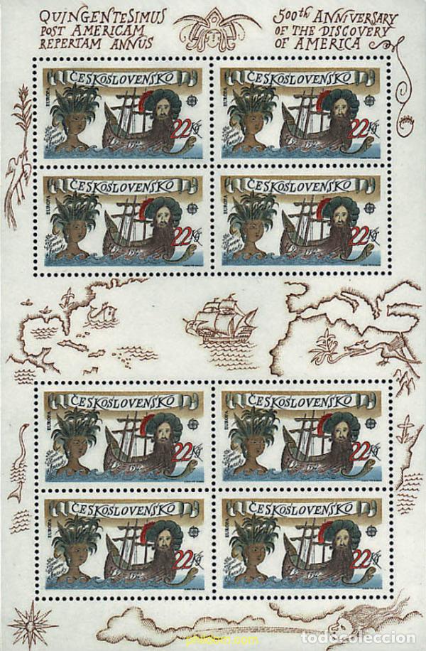 Sellos: 9019 MNH CHECOSLOVAQUIA 1992 EUROPA CEPT. 500 ANIVERSARIO DEL DESCUBRIMIENTO DE AMERICA