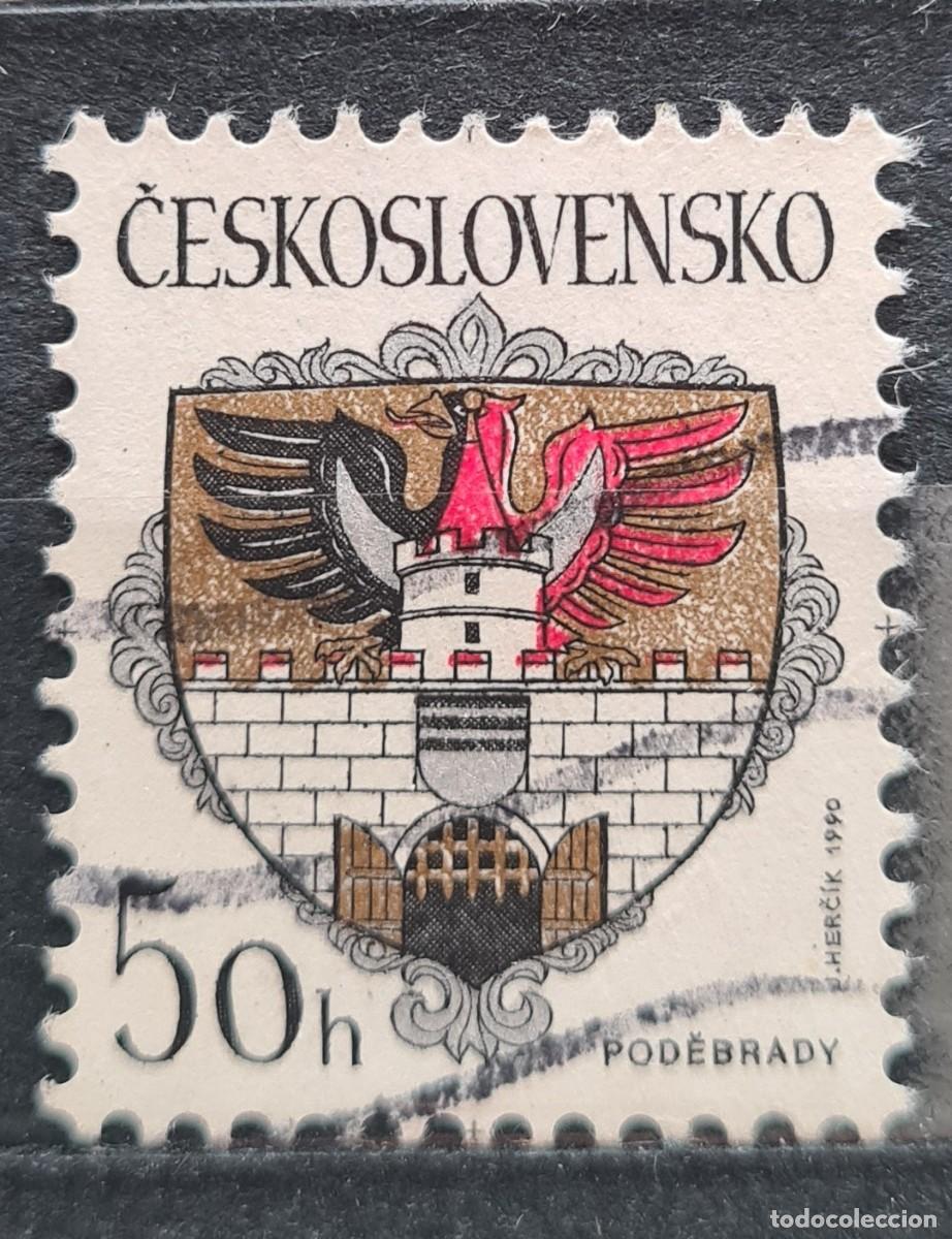 Sellos: Sello usado de Checoslovaquia 1990: escudo de Podebr&aacute;dy