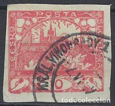 Sellos: CHECOSLOVAQUIA 1918 - VISTA DEL CASTILLO DE PRAGA, ROJO - USADO