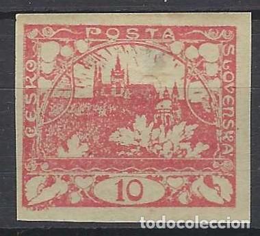 Stamps: CHECOSLOVAQUIA 1918 - VISTA DEL CASTILLO DE PRAGA, ROJO - MH*
