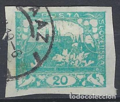 Stamps: CHECOSLOVAQUIA 1918 - VISTA DEL CASTILLO DE PRAGA, VERDE AZULADO - USADO