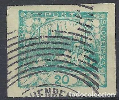 Stamps: CHECOSLOVAQUIA 1918 - VISTA DEL CASTILLO DE PRAGA, VERDE AZULADO - USADO