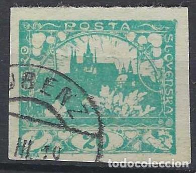 Stamps: CHECOSLOVAQUIA 1918 - VISTA DEL CASTILLO DE PRAGA, VERDE AZULADO - USADO