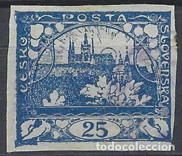 Stamps: CHECOSLOVAQUIA 1918 - VISTA DEL CASTILLO DE PRAGA, AZUL - USADO