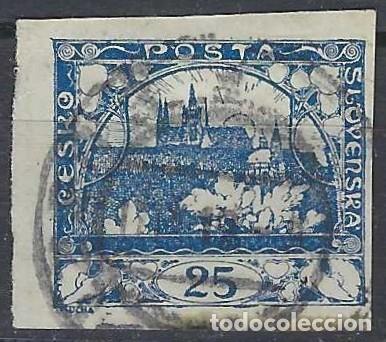 Sellos: CHECOSLOVAQUIA 1918 - VISTA DEL CASTILLO DE PRAGA, AZUL - USADO