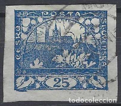 Stamps: CHECOSLOVAQUIA 1918 - VISTA DEL CASTILLO DE PRAGA, AZUL - USADO