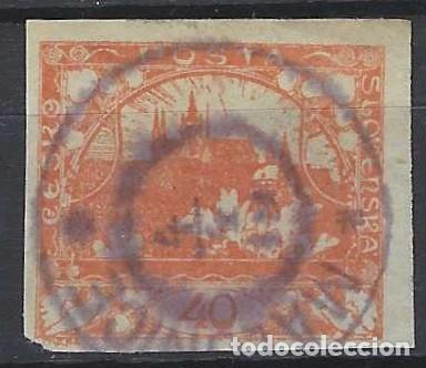 Stamps: CHECOSLOVAQUIA 1918 - VISTA DEL CASTILLO DE PRAGA, NARANJA ROJIZO - USADO