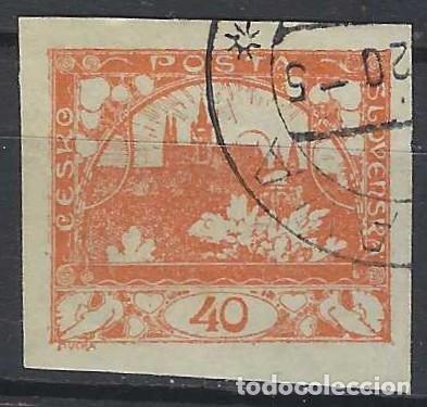 Sellos: CHECOSLOVAQUIA 1918 - VISTA DEL CASTILLO DE PRAGA, NARANJA ROJIZO - USADO