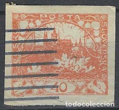 Stamps: CHECOSLOVAQUIA 1918 - VISTA DEL CASTILLO DE PRAGA, NARANJA ROJIZO - USADO