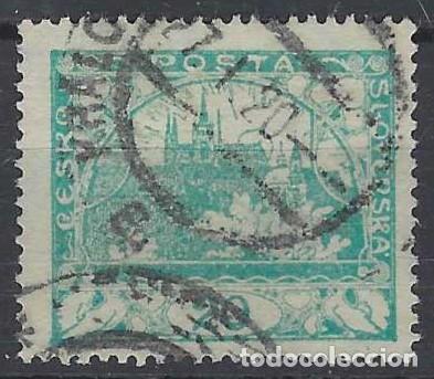 Stamps: CHECOSLOVAQUIA 1918-19 - VISTA DEL CASTILLO DE PRAGA, VERDE AZULADO, DENTADO - USADO