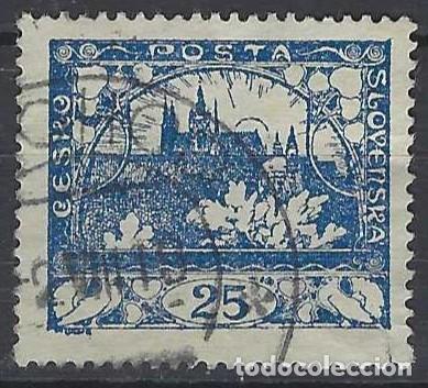 Sellos: CHECOSLOVAQUIA 1918-19 - VISTA DEL CASTILLO DE PRAGA, AZUL, DENTADO - USADO