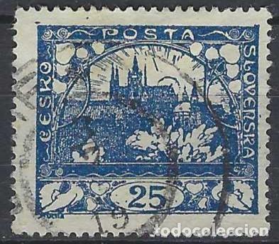 Sellos: CHECOSLOVAQUIA 1918-19 - VISTA DEL CASTILLO DE PRAGA, AZUL, DENTADO - USADO