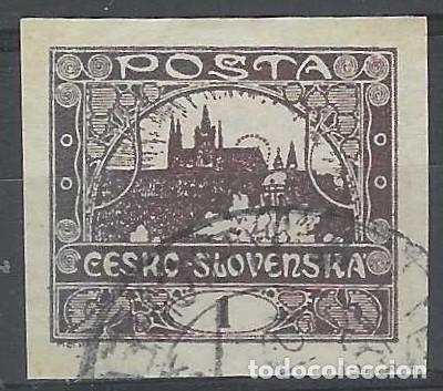 Sellos: CHECOSLOVAQUIA 1919 - VISTA DEL CASTILLO DE PRAGA &rdquo;CESKO-SLOVENSKA&rdquo;, SOBRE EL VALOR - MARR&Oacute;N - USADO