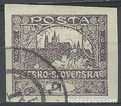Sellos: CHECOSLOVAQUIA 1919 - VISTA DEL CASTILLO DE PRAGA &rdquo;CESKO-SLOVENSKA&rdquo;, SOBRE EL VALOR - MARR&Oacute;N - USADO