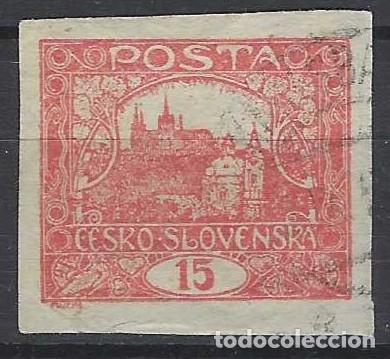 Sellos: CHECOSLOVAQUIA 1919-20 - VISTA DEL CASTILLO DE PRAGA &rdquo;CESKO-SLOVENSKA&rdquo;, SOBRE VALOR - ROJO - USADO
