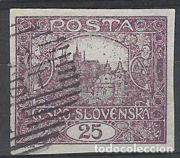 Sellos: CHECOSLOVAQUIA 1919-20 - VISTA DEL CASTILLO DE PRAGA &rdquo;CESKO-SLOVENSKA&rdquo;, SOBRE VALOR, VIOLETA - USADO