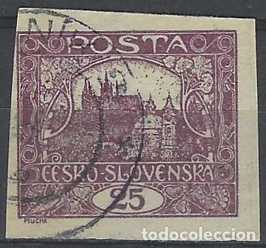 Sellos: CHECOSLOVAQUIA 1919-20 - VISTA DEL CASTILLO DE PRAGA &rdquo;CESKO-SLOVENSKA&rdquo;, SOBRE VALOR, VIOLETA - USADO