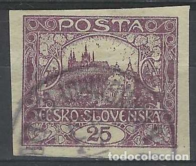 Sellos: CHECOSLOVAQUIA 1919-20 - VISTA DEL CASTILLO DE PRAGA &rdquo;CESKO-SLOVENSKA&rdquo;, SOBRE VALOR, VIOLETA - USADO