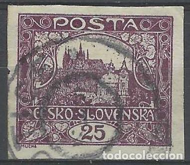 Sellos: CHECOSLOVAQUIA 1919-20 - VISTA DEL CASTILLO DE PRAGA &rdquo;CESKO-SLOVENSKA&rdquo;, SOBRE VALOR, VIOLETA - USADO