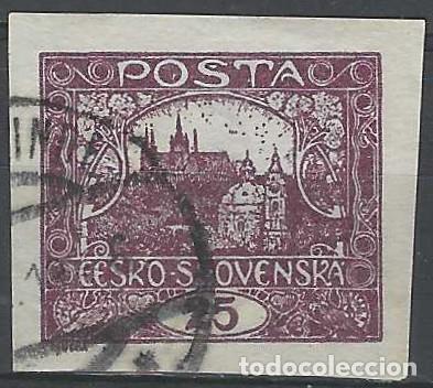 Sellos: CHECOSLOVAQUIA 1919-20 - VISTA DEL CASTILLO DE PRAGA &rdquo;CESKO-SLOVENSKA&rdquo;, SOBRE VALOR, VIOLETA - USADO