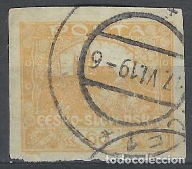 Briefmarken: CHECOSLOVAQUIA 1919 - VISTA DEL CASTILLO DE PRAGA &rdquo;CESKO-SLOVENSKA&rdquo;, SOBRE VALOR, NARANJA - USADO