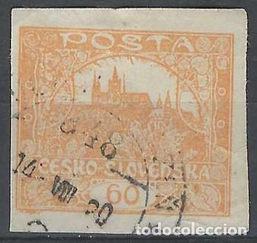 Briefmarken: CHECOSLOVAQUIA 1919 - VISTA DEL CASTILLO DE PRAGA &rdquo;CESKO-SLOVENSKA&rdquo;, SOBRE VALOR, NARANJA - USADO