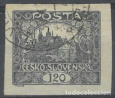 Sellos: CHECOSLOVAQUIA 1919-20 - VISTA DEL CASTILLO DE PRAGA &rdquo;CESKO-SLOVENSKA&rdquo;, SOBRE VALOR, NEGRO - USADO
