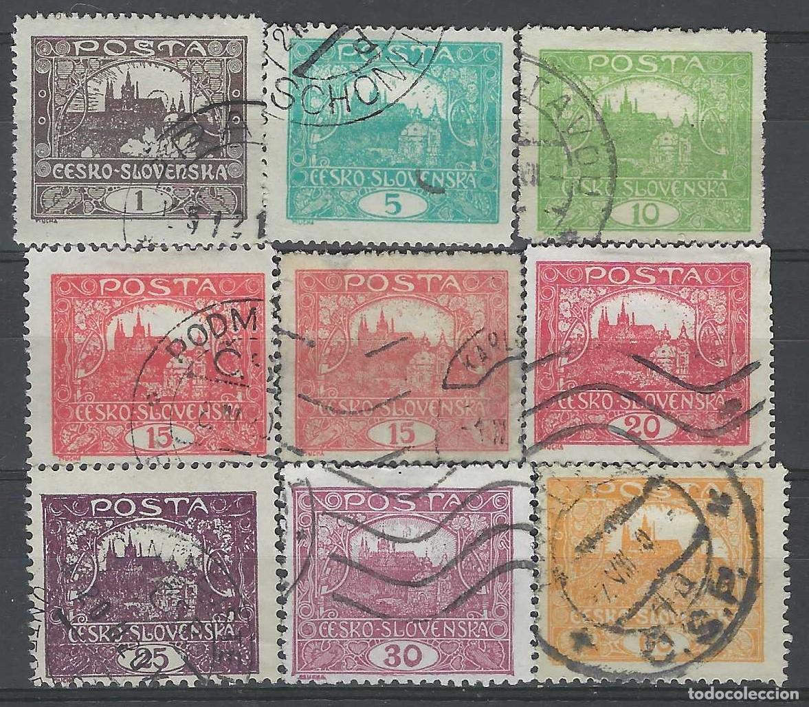 Stamps: CHECOSLOVAQUIA 1919-20 - VISTA DEL CASTILLO DE PRAGA &rdquo;CESKO-SLOVENSKA&rdquo;, 9 VALORES- USADOS