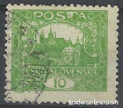 Sellos: CHECOSLOVAQUIA 1919-20 - VISTA DEL CASTILLO DE PRAGA &rdquo;CESKO-SLOVENSKA&rdquo;, VERDE - USADO