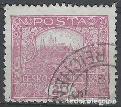 Sellos: CHECOSLOVAQUIA 1919-20 - VISTA DEL CASTILLO DE PRAGA &rdquo;CESKO-SLOVENSKA&rdquo;, P&Uacute;RPURA - USADO