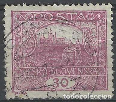 Sellos: CHECOSLOVAQUIA 1919-20 - VISTA DEL CASTILLO DE PRAGA &rdquo;CESKO-SLOVENSKA&rdquo;, P&Uacute;RPURA - USADO