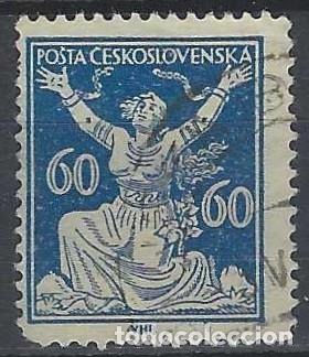 Sellos: CHECOSLOVAQUIA 1920 - LIBERACI&Oacute;N DE LA REP&Uacute;BLICA, AZUL - USADO
