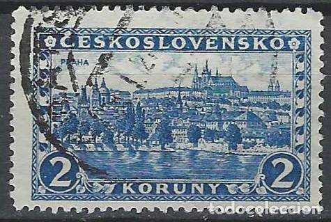 Sellos: CHECOSLOVAQUIA 1927-29 - PAISAJES, PRAGA, AZUL MARINO - USADO