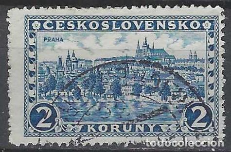 Sellos: CHECOSLOVAQUIA 1927-29 - PAISAJES, PRAGA, AZUL MARINO - USADO
