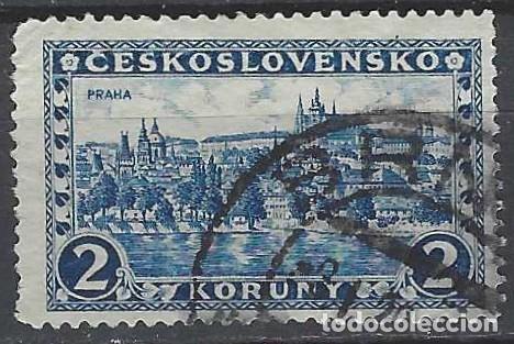 Sellos: CHECOSLOVAQUIA 1927-29 - PAISAJES, PRAGA, AZUL MARINO - USADO