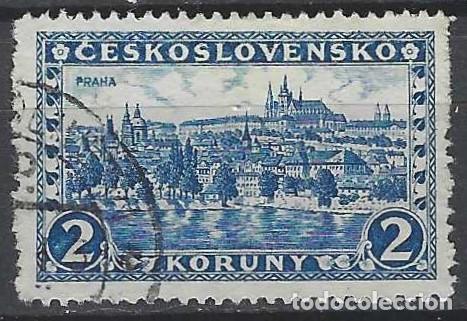Sellos: CHECOSLOVAQUIA 1927-29 - PAISAJES, PRAGA, AZUL MARINO - USADO