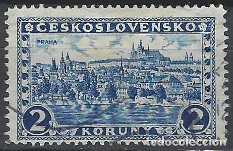 Sellos: CHECOSLOVAQUIA 1927-29 - PAISAJES, PRAGA, AZUL MARINO - USADO