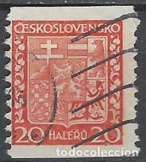 Selos: CHECOSLOVAQUIA 1929 - ESCUDO NACIONAL, ROJO, DENTADO VERTICAL - USADO