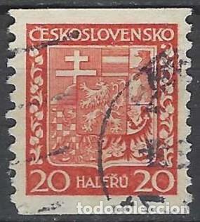 Selos: CHECOSLOVAQUIA 1929 - ESCUDO NACIONAL, ROJO, DENTADO VERTICAL - USADO
