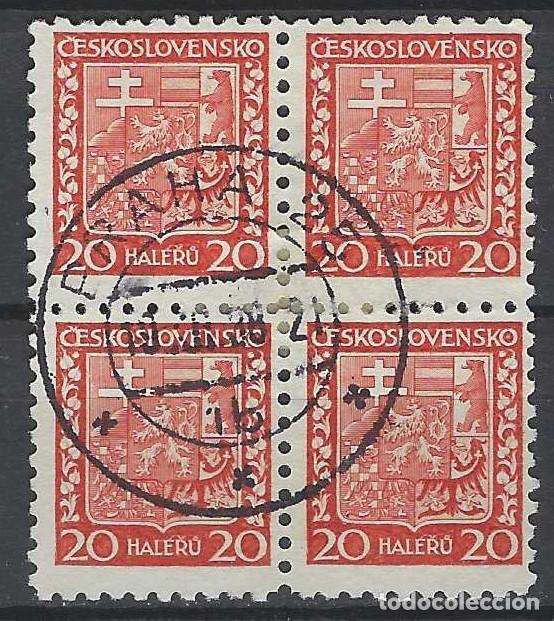 Selos: CHECOSLOVAQUIA 1929 - ESCUDO NACIONAL, ROJO, EN BLOQUE DE 4 - USADO